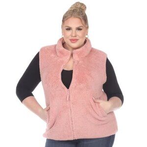 White Mark Women's Full Zip Mock Neck Sherpa Outerwear Vest Pink Size 2X NWT